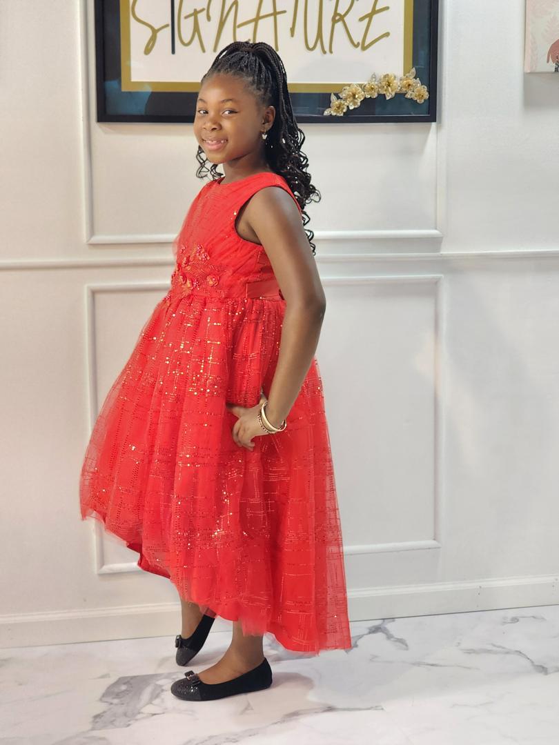 Red full length kids dress