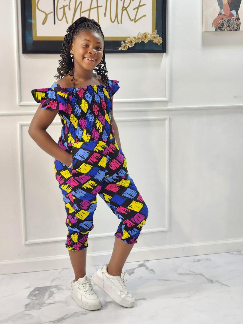 Bright colors ankara print kids jumpsuit