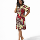 Red and gold floral print dress