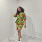 Green and Red floral print Dress