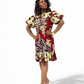 Red and gold floral print dress