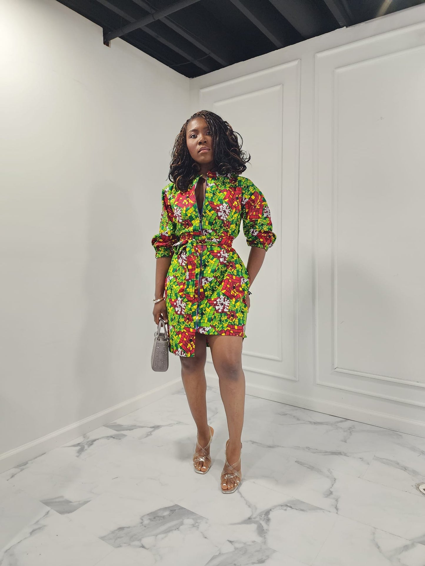 Green and Red floral print Dress