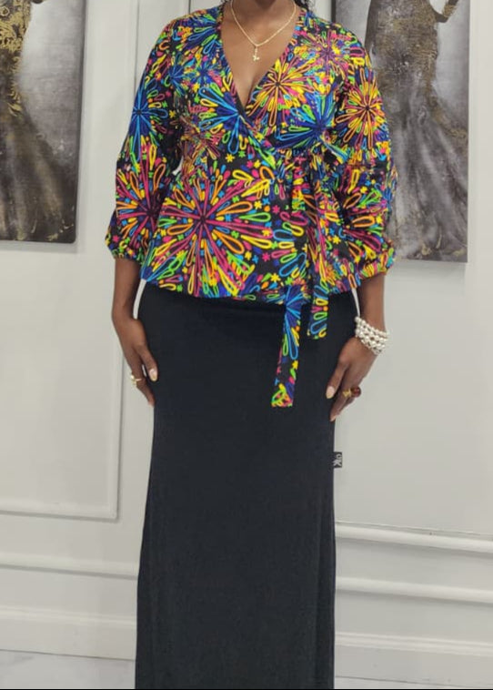 Bold Ankara Peplum Wrap Top