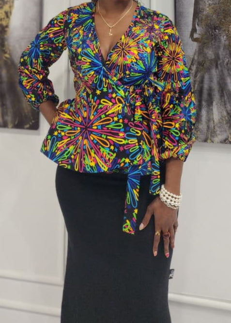 Bold Ankara Peplum Wrap Top