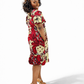Red and gold floral print dress