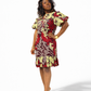 Red and gold floral print dress