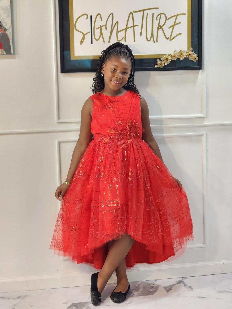 Red full length kids dress