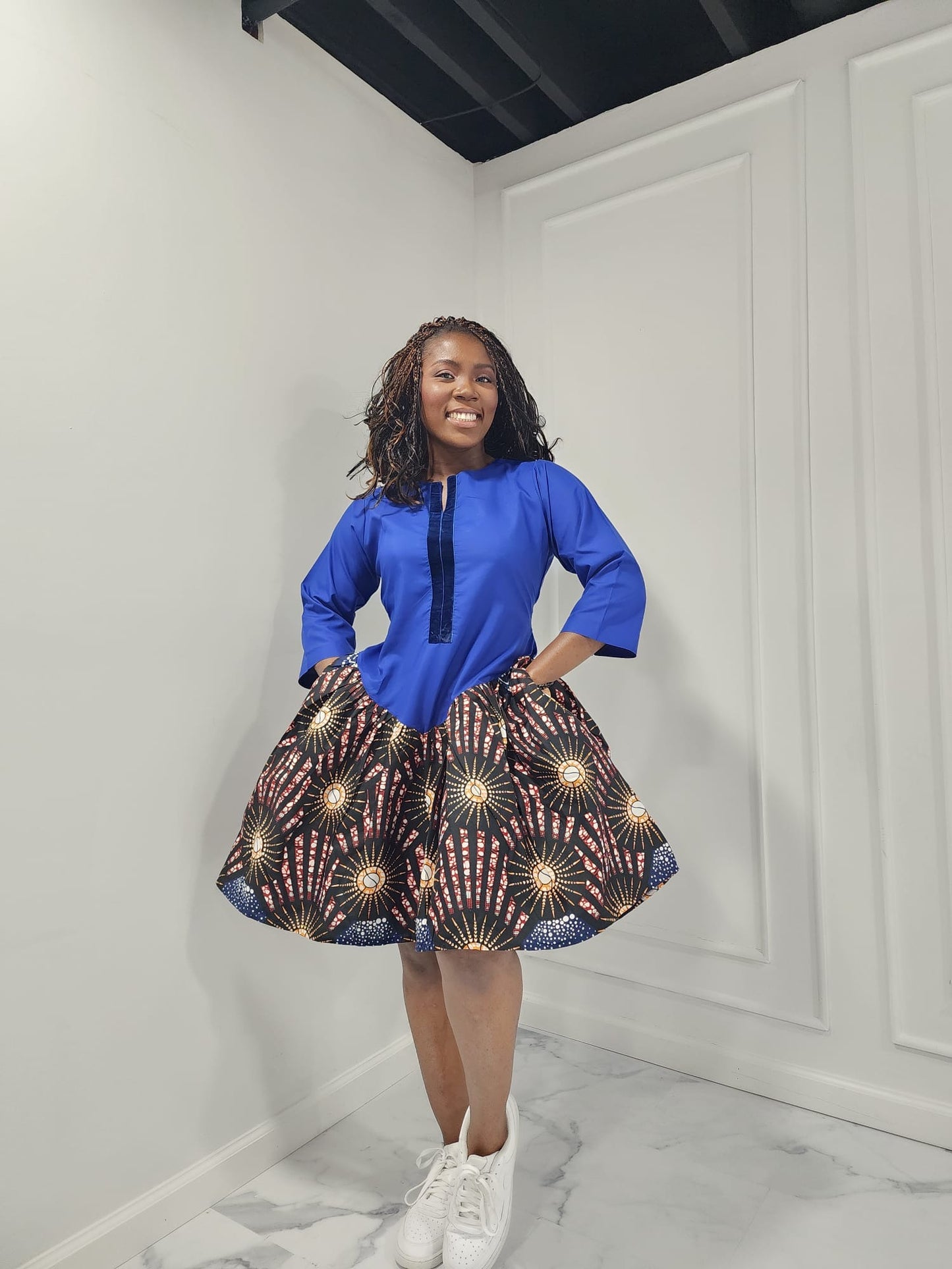Royal Blue Ankara Flare Dress