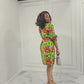 Green and Red floral print Dress