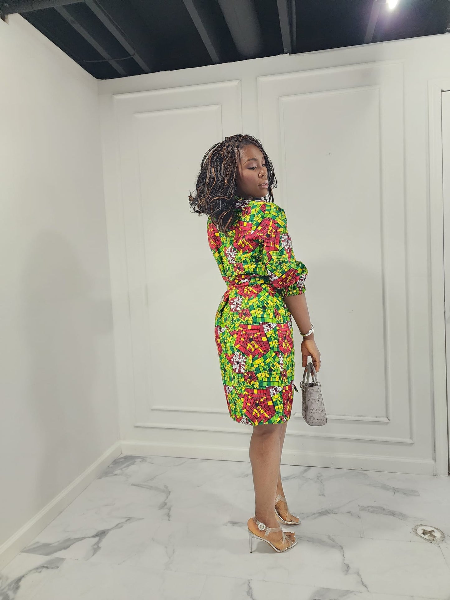 Green and Red floral print Dress