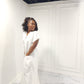 white shtraight dress with front pockets