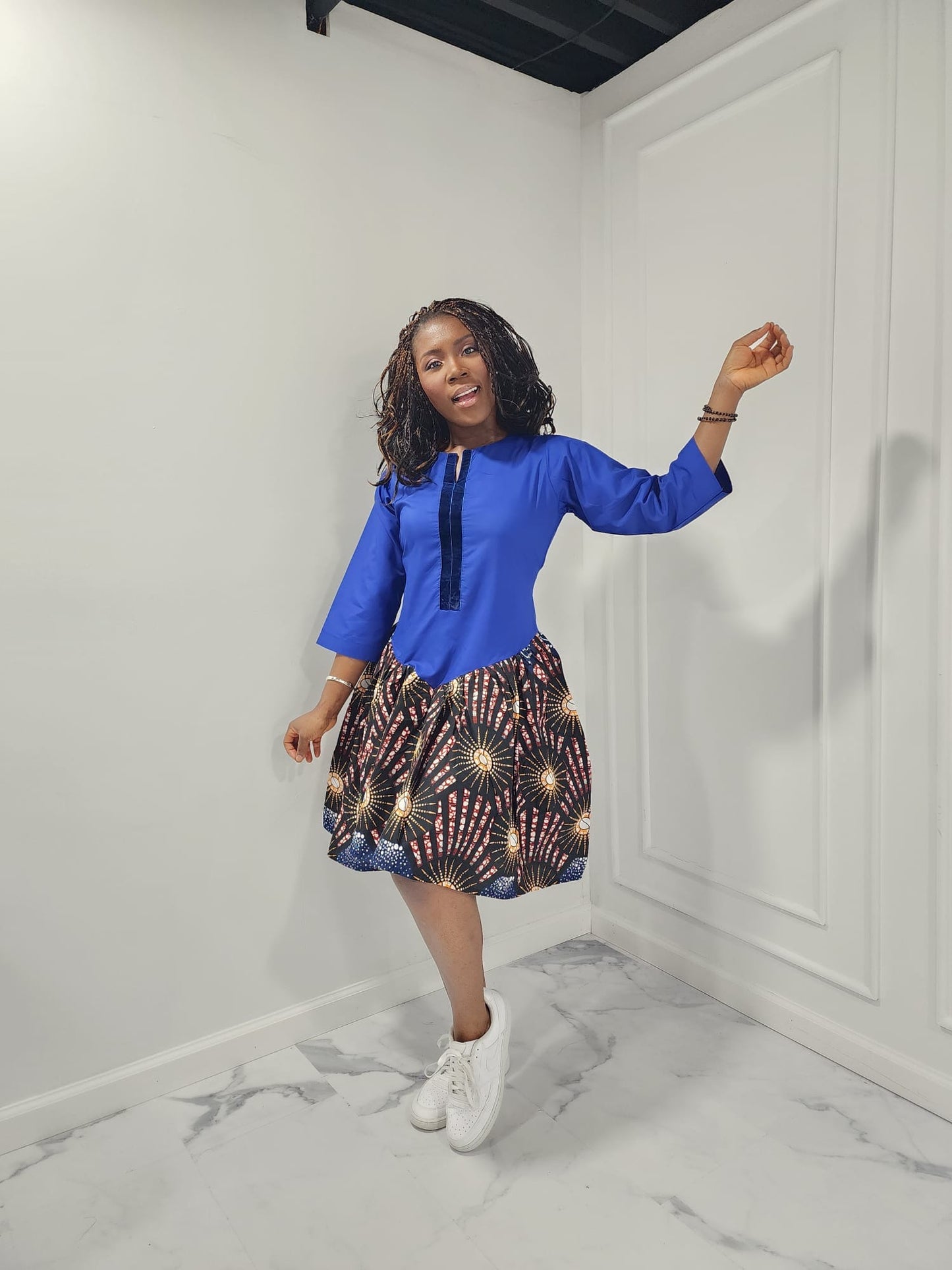 Royal Blue Ankara Flare Dress
