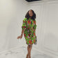 Green and Red floral print Dress