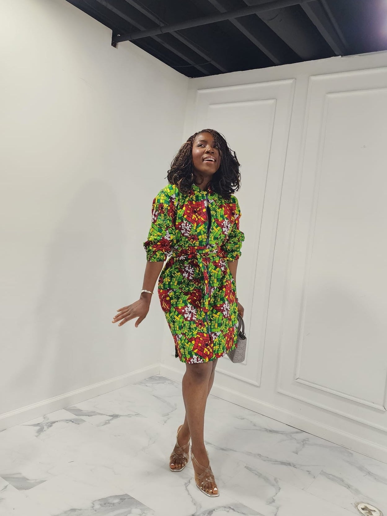 Green and Red floral print Dress